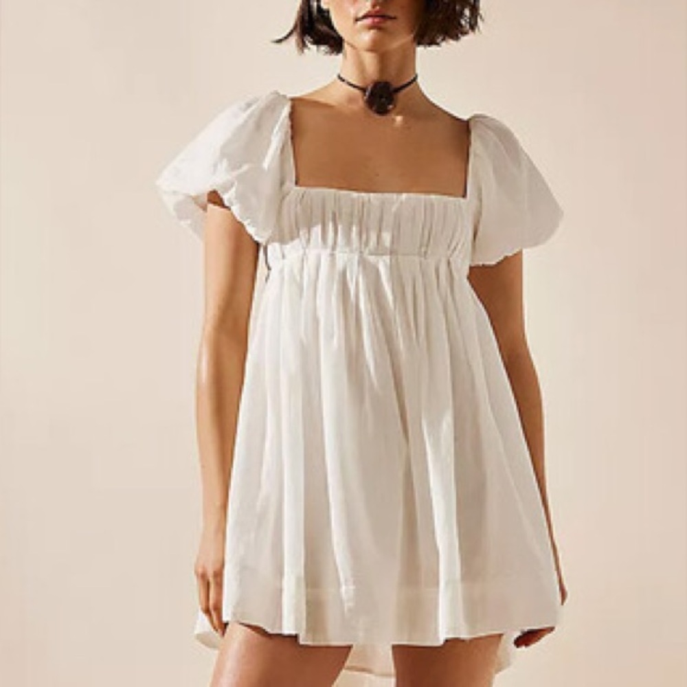 Free People White Marina Mini Dress with Puff Sleeves